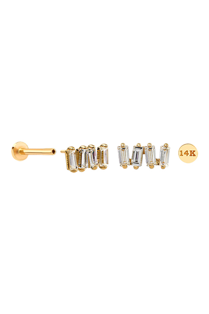 Baguette Helix, Tragus, Conch Earring | Gold Flat Back Stud 5mm