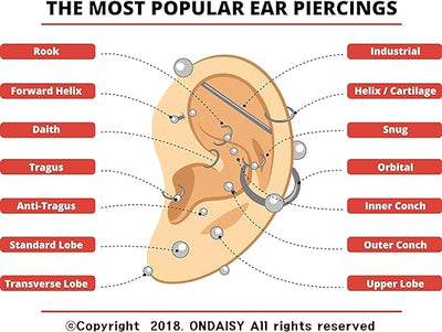 A TO Z GUIDE TO EAR PIERCING - PIERCING DIAGRAM CHART,HEALING TIME,TYPES