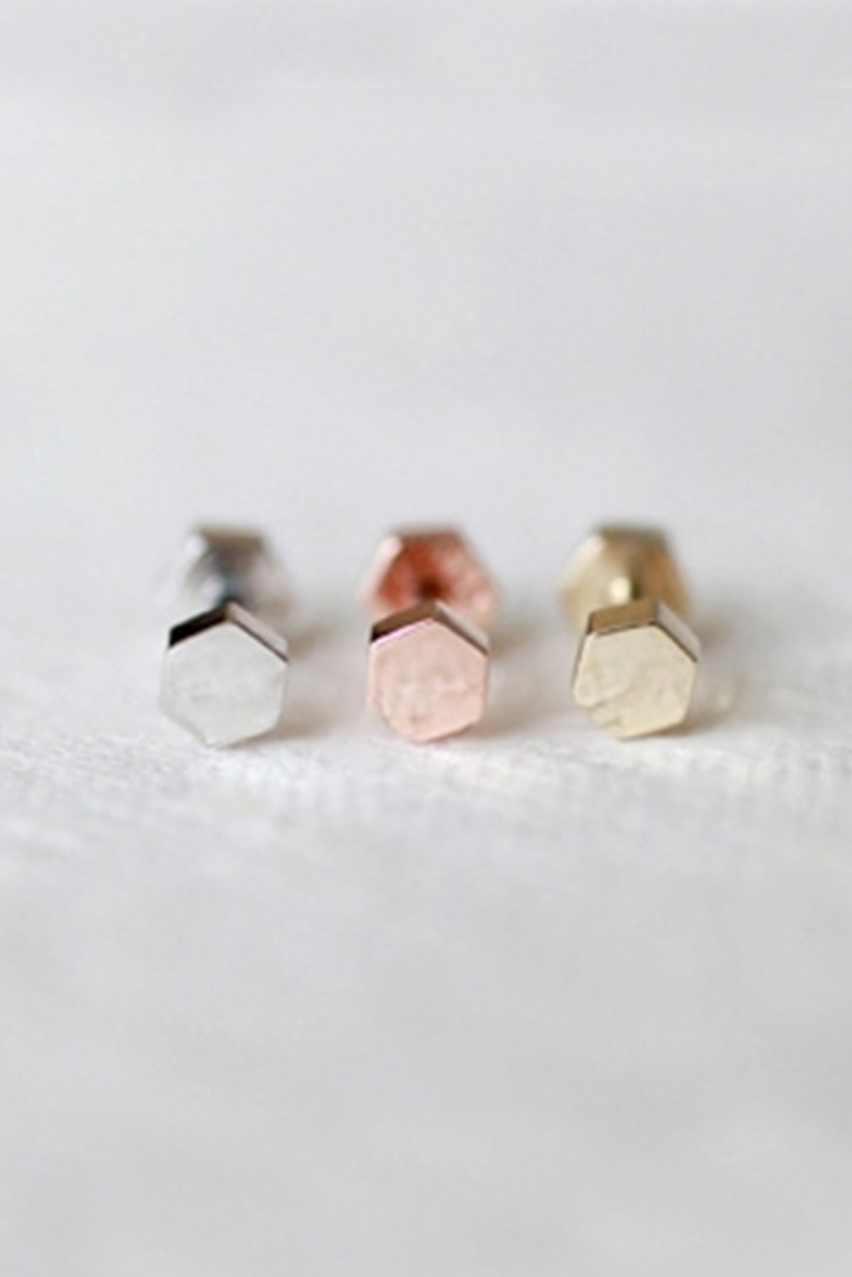 14K Solid Gold Hexagon Helix Tragus Cartilage Conch Barbell Piercing E ...