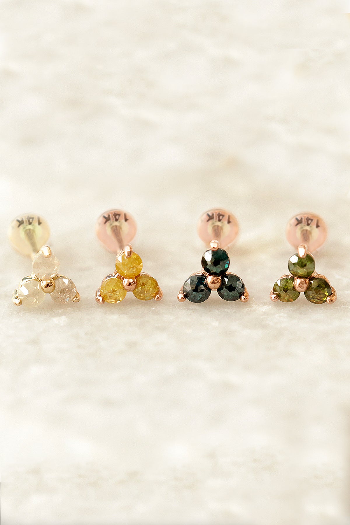 14K Solid Gold 2mm Rough Diamond Helix Cartilage Externally