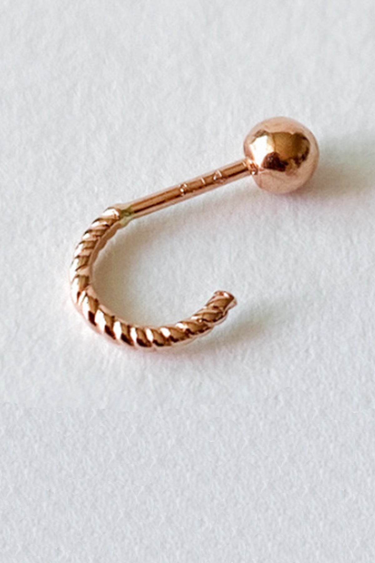 14K Solid Gold Rope Curved Line Hoop Tragus Cartilage Helix Conch Earr ...