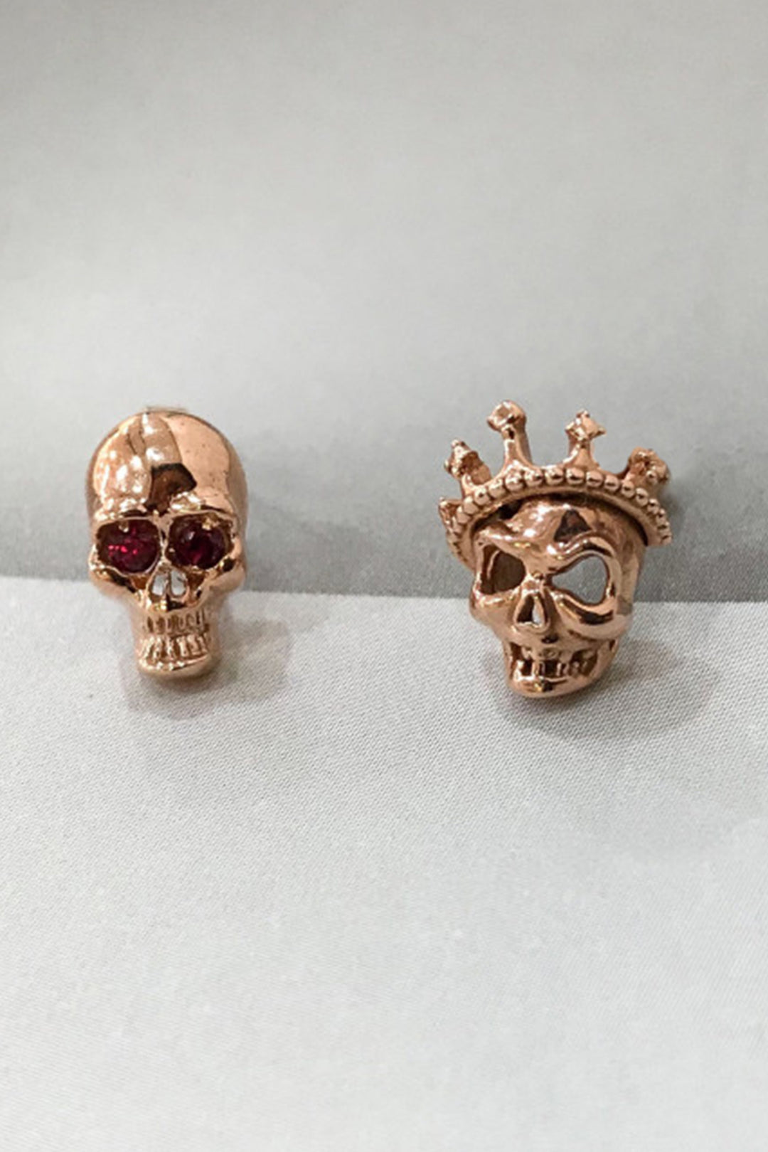 Threaded Stud Rose Gold Skull Earrings 14K Solid Gold Skull